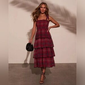 Vici plaid maxi dress tiered Sway With Me Tiered Midi lace bows holidays ruffle